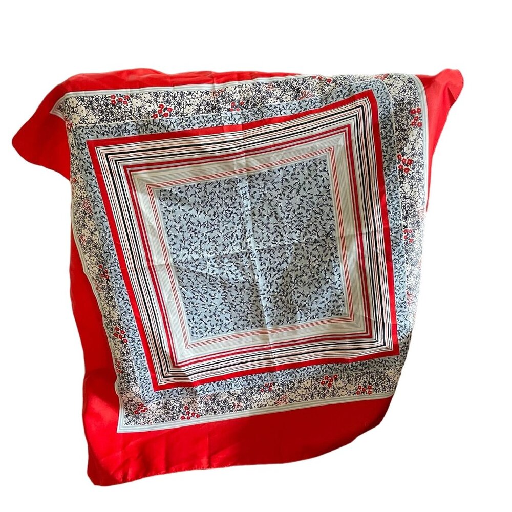 Vintage Danson Maxwell Red White Blue Floral Square Scarf 70s Retro